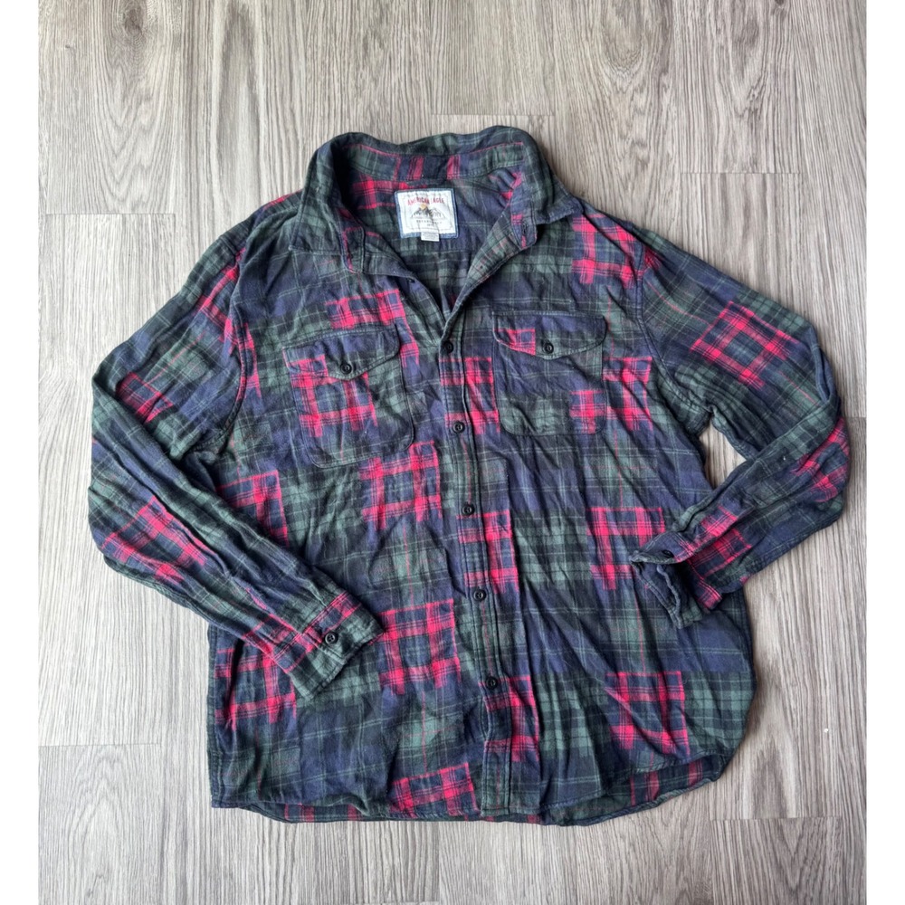 100% Cotton American Eagle Mens XXL Flannel Shirt Plaid Long Sleeve Red Green